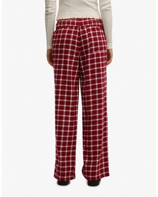 Superdry Red Cotton Check Elastic Trousers