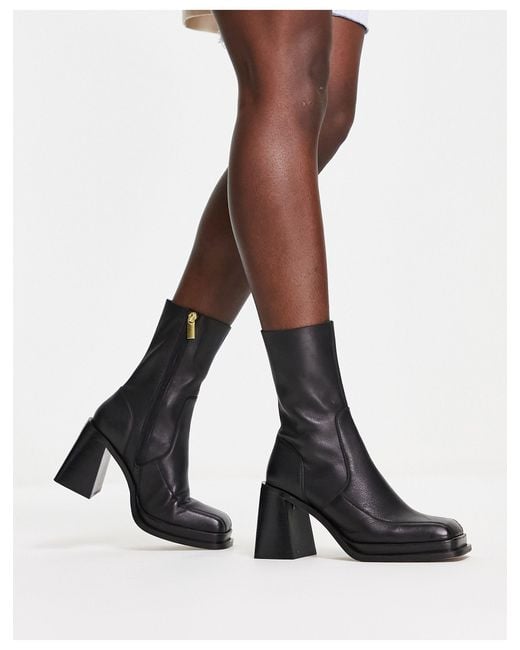 ASOS Restore Leather Mid-heel Boots in Black | Lyst