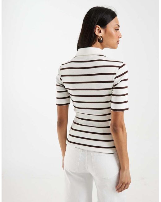 ASOS White Ribbed Shrunken Polo Top