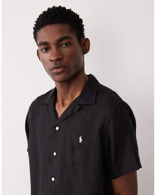 Polo Ralph Lauren Black Icon Logo Short Sleeve Linen Shirt for men