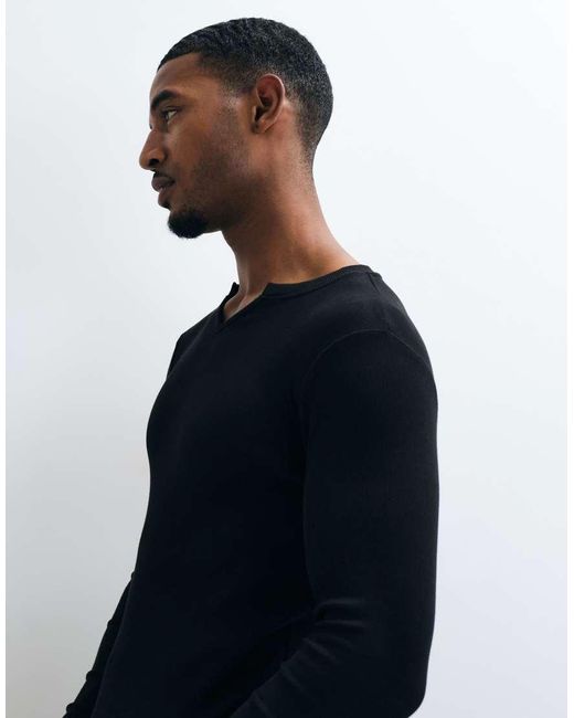 ASOS Blue Muscle Fit Long Sleeve T-shirt With Notch Neck for men