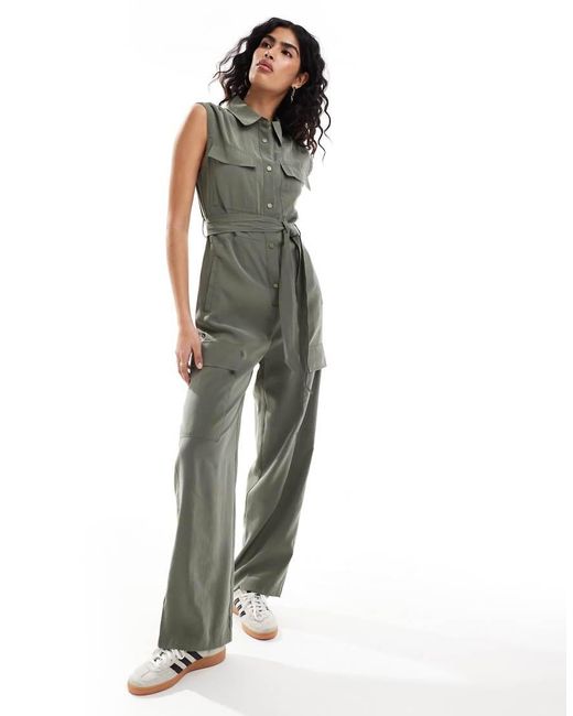 Mango Green Sleeveless Button Up Jumpsuit