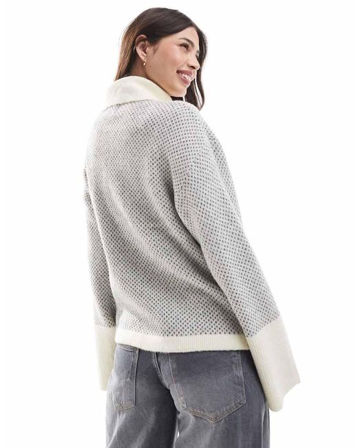 Pieces Gray Jacquard Zip Through Cardigan With Wide Sleeves