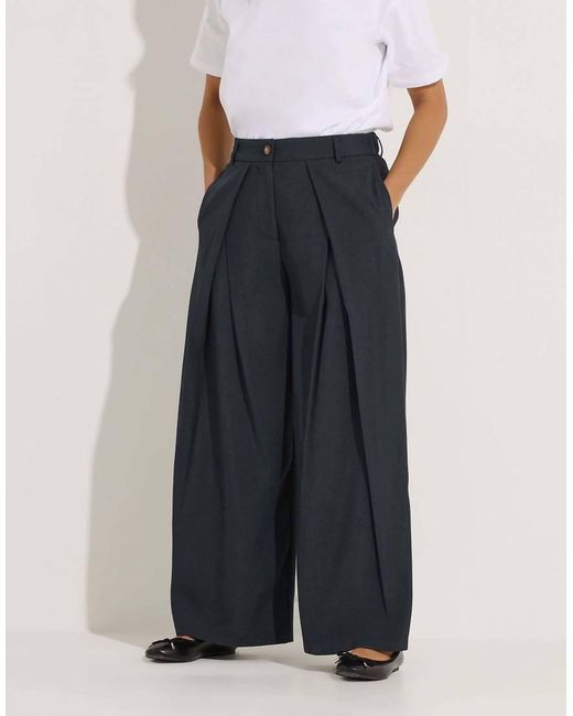 PixieGirl Blue Petite Pleated Wide Leg Trousers