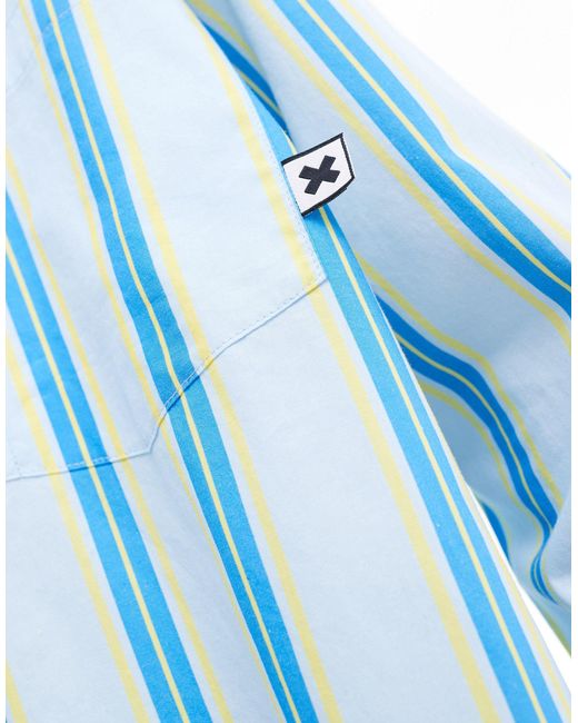 Collusion Blue Poplin Oversized Long Sleeve Shirt for men
