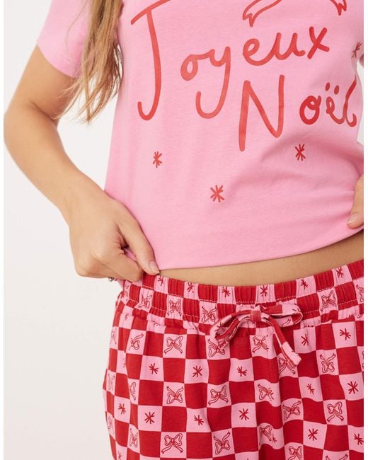 Threadbare Pink Short Sleeve Noel Print Pyjamas With Pattern Pants