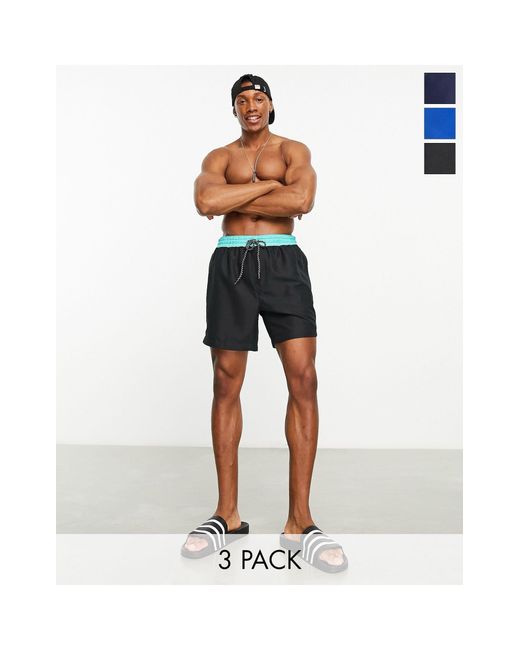 Threadbare White Pengali 3 Pack Swim Shorts for men