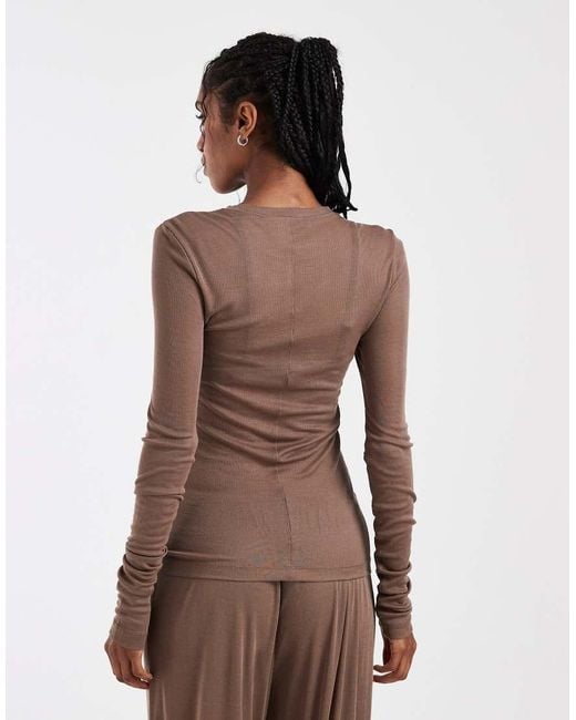 ASOS Brown Lounge Semi Sheer Long Sleeve Top