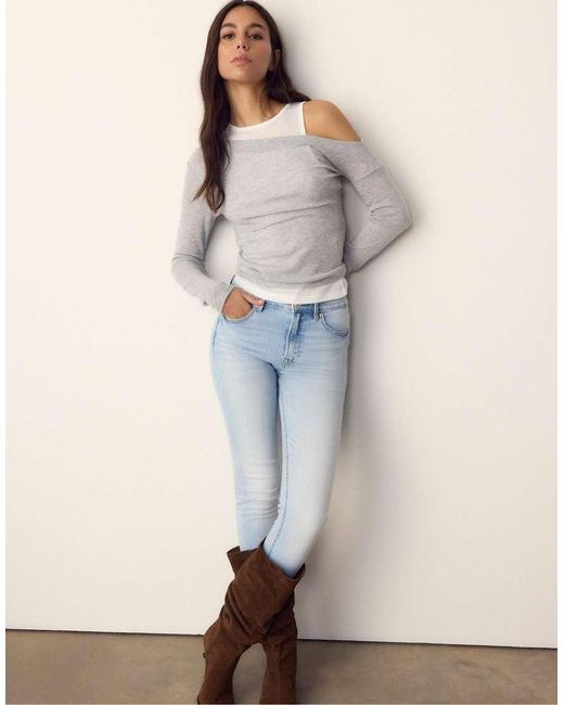 Stradivarius Gray Asymmetric Double T-shirt