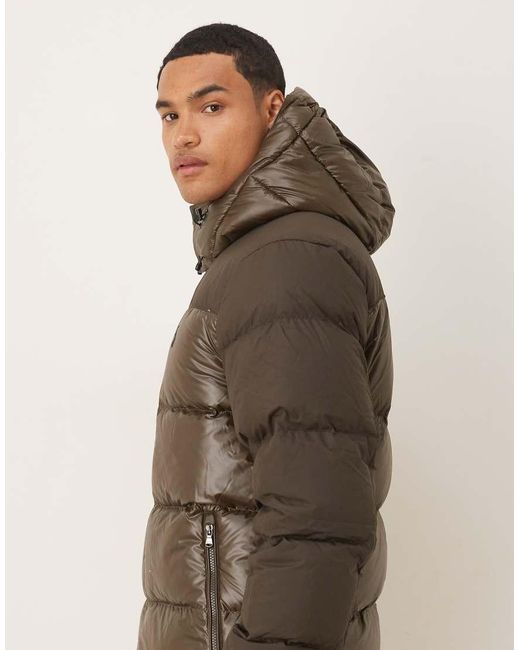 Polo Ralph Lauren Brown Gorham Icon Logo High Shine Insulated Down Puffer Jacket for men