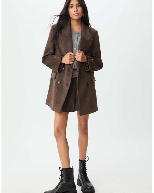 Stradivarius Brown Regular Fit Double-breasted Coat