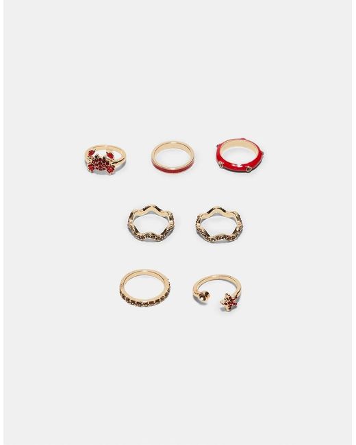 Stradivarius White Set Of 7 Shimmery Crab Rings