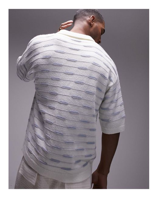 Polo en tissu éponge à motif géométrique avec col à revers - écru Topman pour homme en coloris Gray