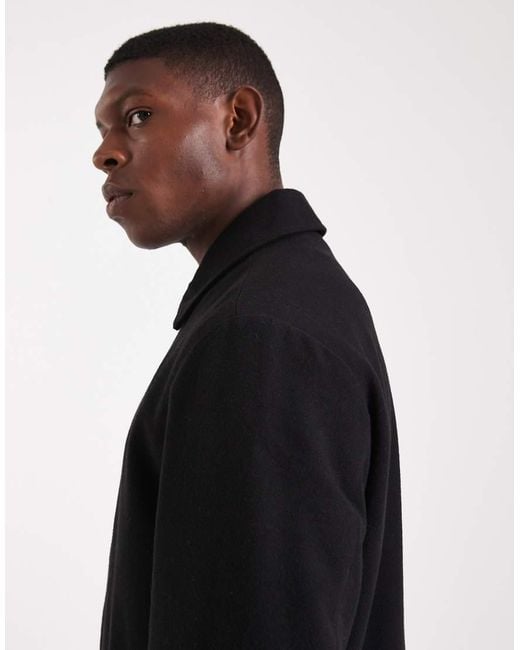 Jack & Jones Black Wool Look Longline Overcoat for men