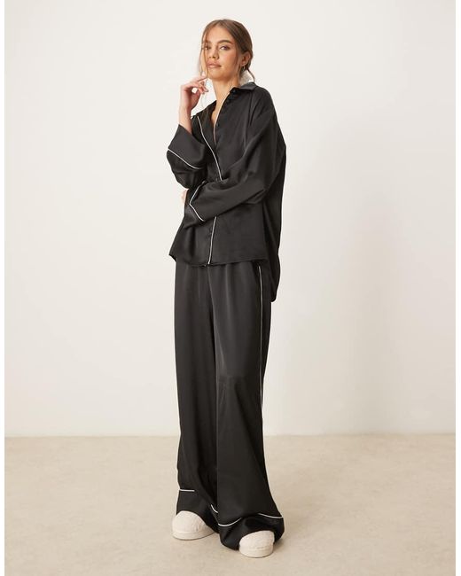 ASOS Natural Oversized Satin Shirt & Trouser Pyjama Set