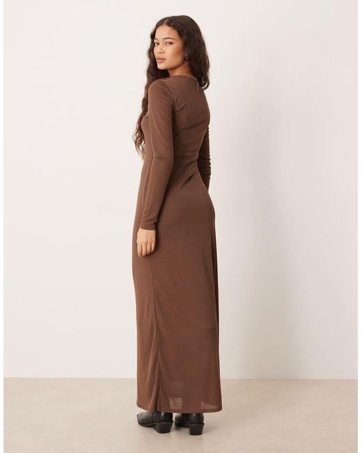 ASOS Brown Long Sleeve Sheer Double Layered Midi Dress