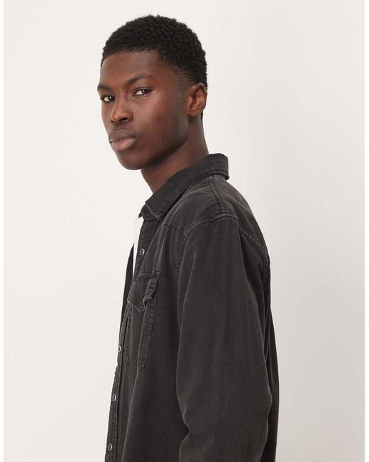 Abercrombie & Fitch Black Relaxed Denim Western Overshirt for men