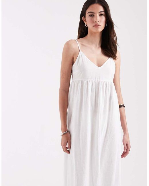 ONLY White Tie Back Maxi Dress With Embroidered Hem Detail