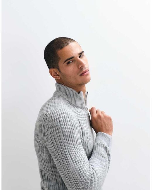Blend Gray Knitted Zip Through Jacket for men