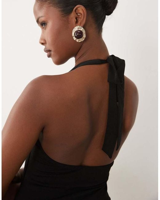 Missy Empire Black Double Sculpted Slinky Scoop Halterneck Ruffle High Low Detail Maxi Dress