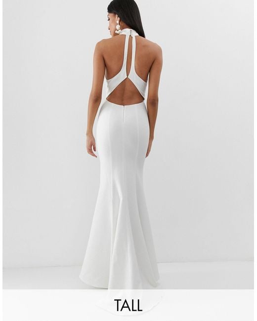 Jarlo White High Neck Trophy Maxi Dress With Open Back Detail