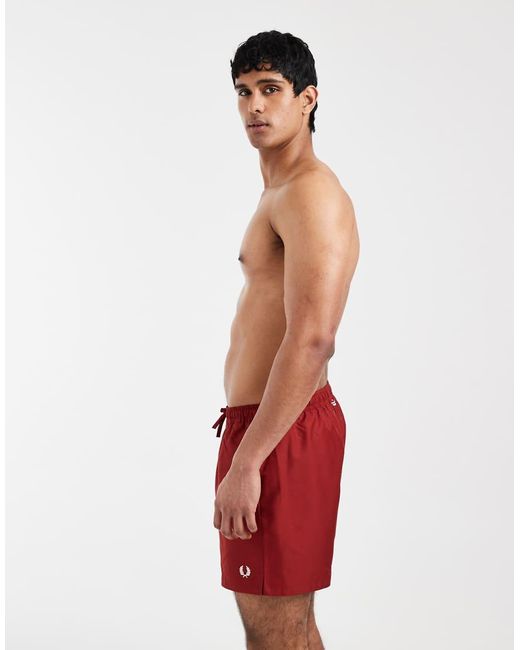 Fred Perry Red F Perry Drawstring Logo Swim Shorts for men