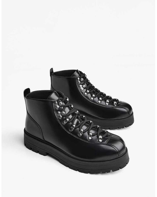 Bershka Black Ankle Boots With Metallic Details for men