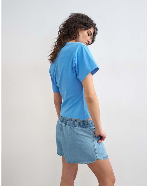 TOPSHOP Blue V-neck Cinch