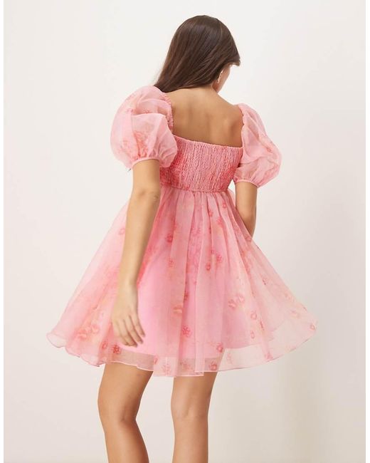 LACE & BEADS Pink Sheer Sleeve Organza Mini Dress