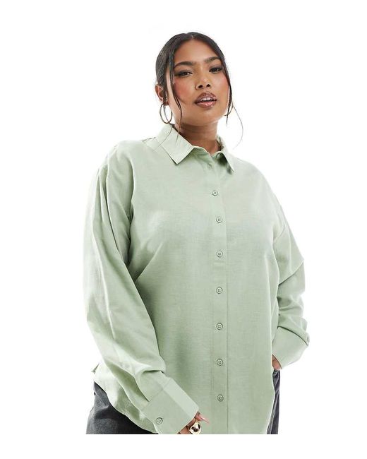 Camisa De Mezcla De Lino De Asos Design Curve-Verde ASOS de color Green