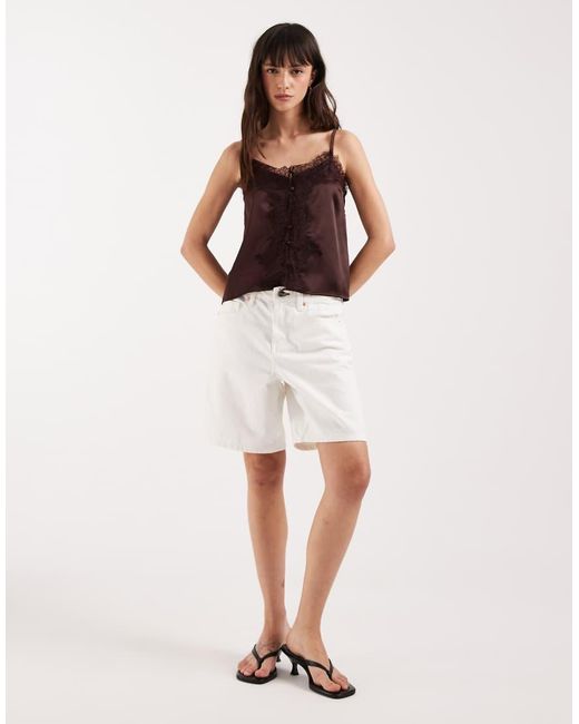 ASOS Purple Satin Lace Trim Tie Cami Top