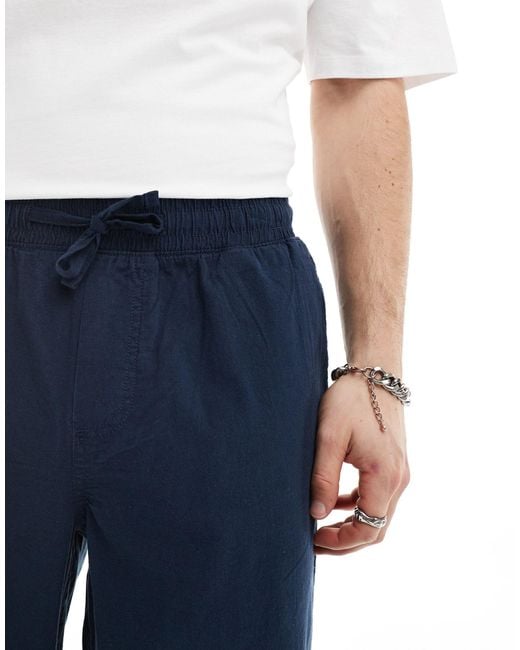 Jack & Jones Blue Loose Linen Trouser With Drawstring Waist for men