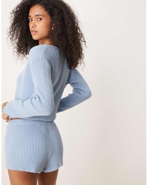 ASOS Blue Mid Rise Rib Knitted Micro Short Co-ord