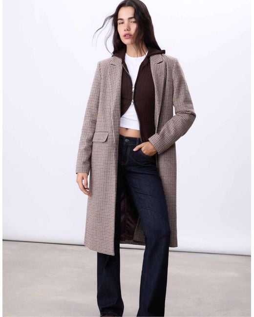 Stradivarius Natural – langer, gemusterter mantel