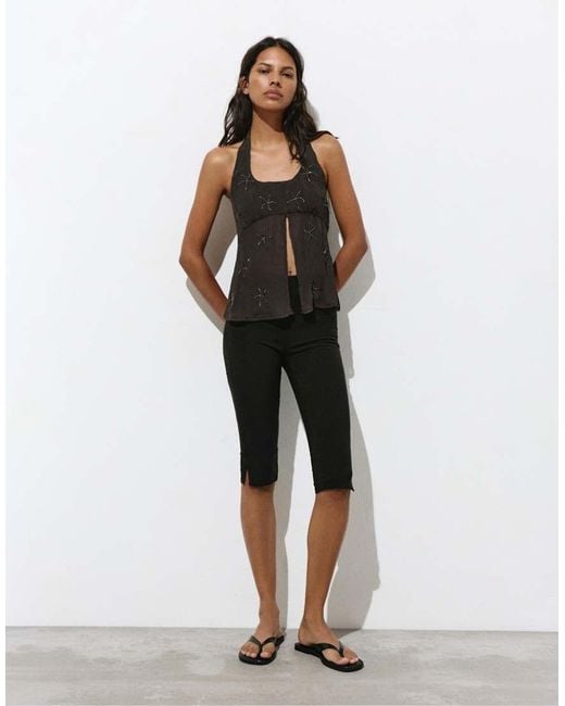 Pull&Bear Black Beaded Halter Top