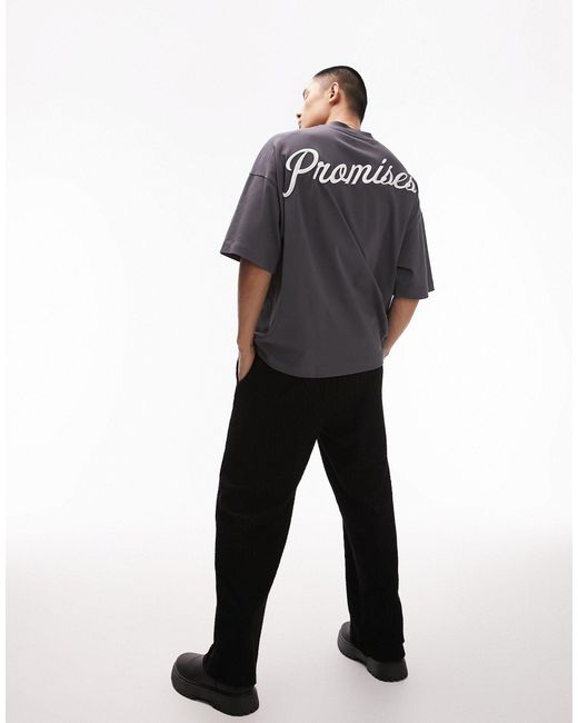 Camiseta extragrande con bordado "promises" en la parte delantera y trasera Topman de hombre de color Blue