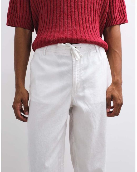 Jack & Jones White Linen Mix Pants With Drawstring for men