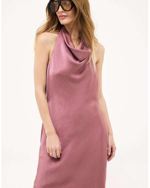 NA-KD Pink Halterneck Draped Satin Mini Dress