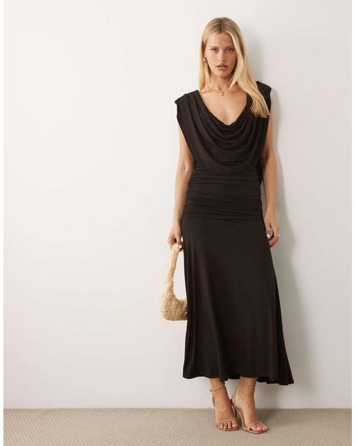 TFNC London Black Slinky Draped Cowl Neck And Back Maxi Dress