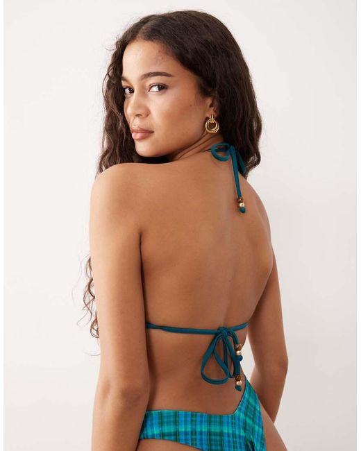 Kulani Kinis Blue Tropic Dip Frill Halter Bralette Bikini Top