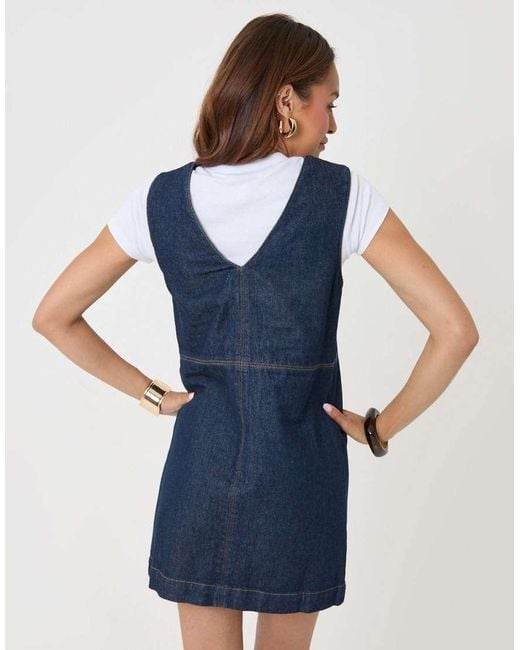 Threadbare Blue Denim V-Neck Mini Dress