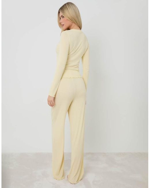 Threadbare Natural Pointelle Long Sleeve Henly Pyjama Set