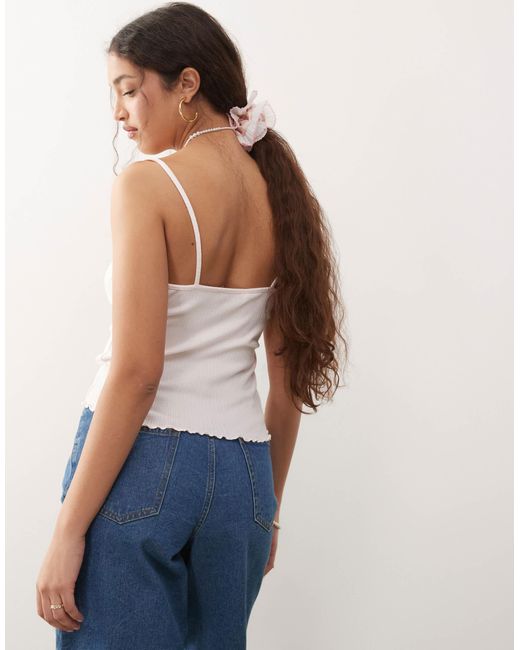 Miss Selfridge Blue Lace Trim Rib Cami Top