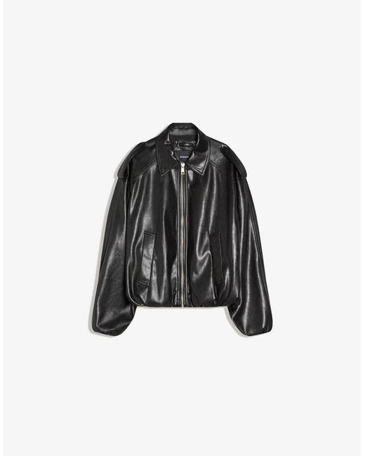 Bershka Gray Leather Effect Balloon Jacket
