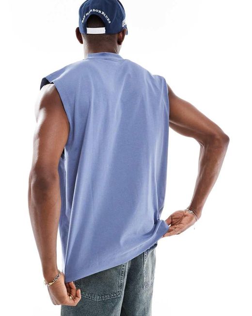 Camiseta Azul Extragrande Sin Mangas De Tejido Grueso De ASOS de hombre de color Blue