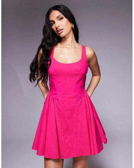 ASOS Pink Bengaline Scoop Neck Structured Flippy Mini Dress