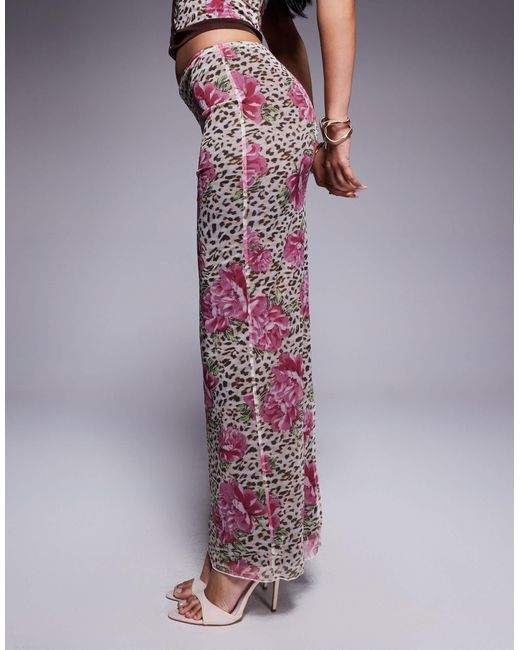 Princess Polly Purple – mesh-maxirock mit animal-blumen-print und schlitz am rücken, kombiteil