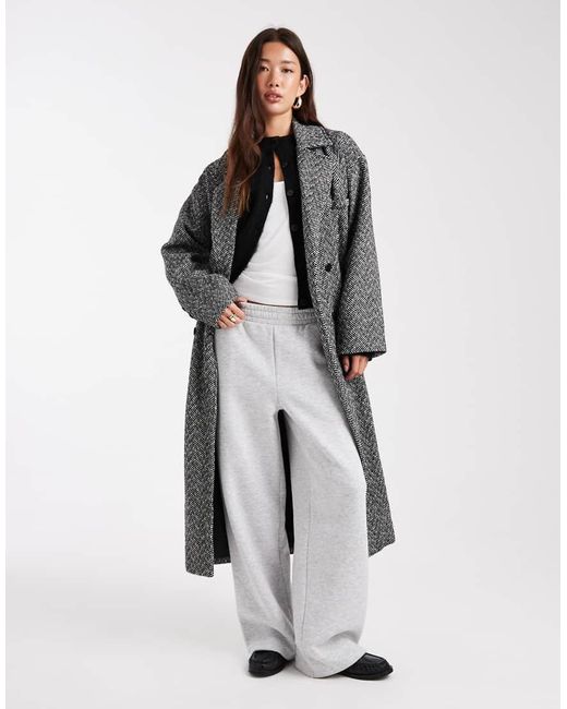 Wednesday's Girl Gray Double Breated Longline Tweed Coat