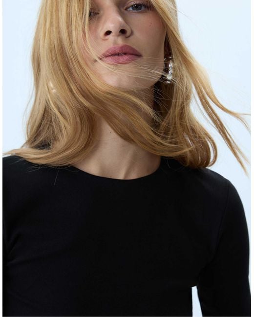 Stradivarius Black – langärmliges basic-t-shirt