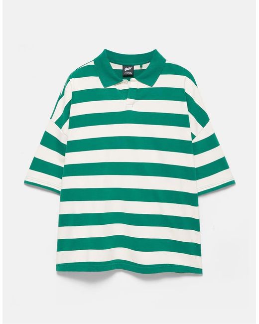 Pull&Bear Blue Boxy Oversized Fit Striped Polo Shirt for men
